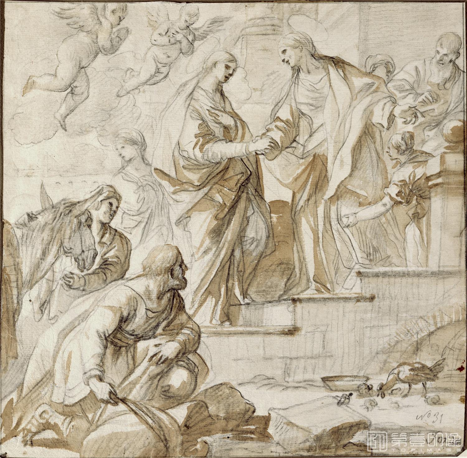 素描-西班牙普拉多美术馆素描藏画-Giordano, Luca-La Visitacion-1068